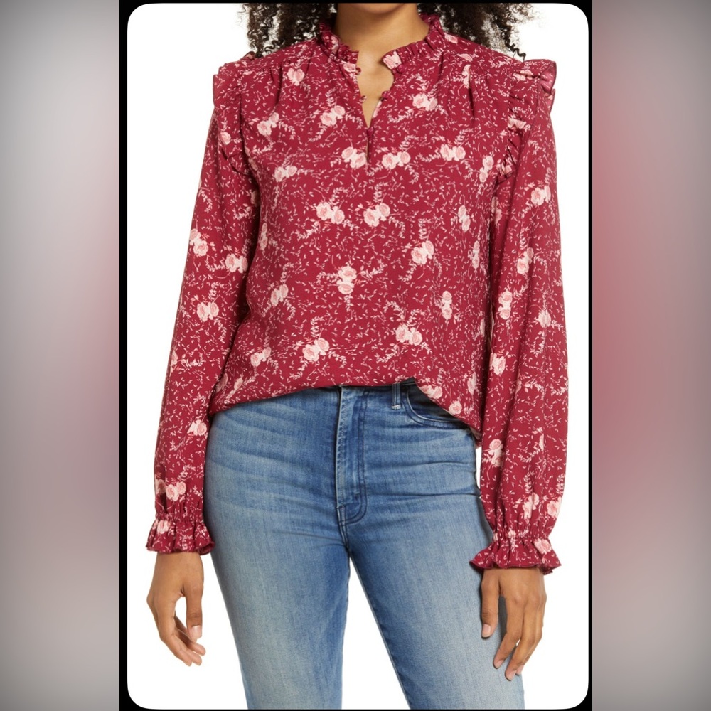 Rachel Parcell Floral Ruffle Blouse
